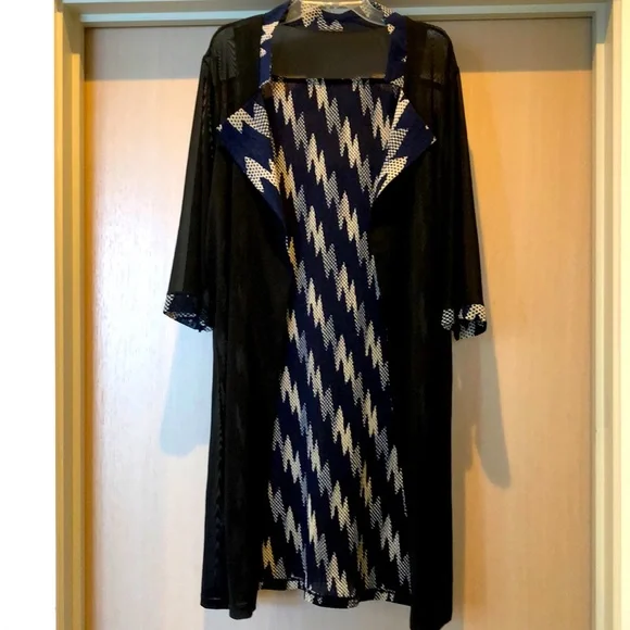 Navy, black, white open jacket, shawl sheer. M or L - Picture 1 of 11